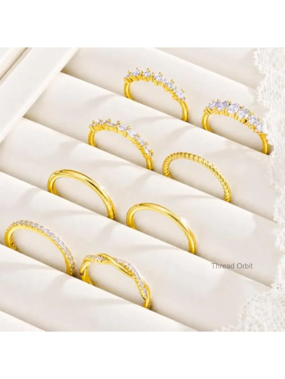 8 Pcs Stackable Rings Set 14K Gold Plated Cubic Zirconia Dainty Statement